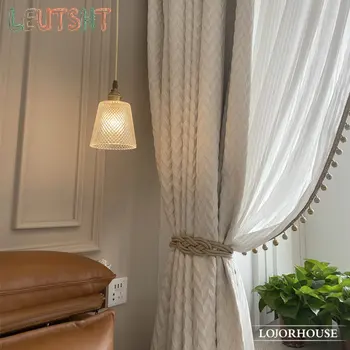 Французские шторы для гостиной, столовой, спальни, Бежевая Тисненая Высокоточная занавеска из хлопка и льна, легкая Роскошная занавеска для окна