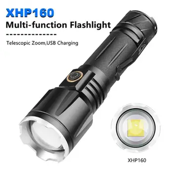 XHP160 Портативный светодиодный фонарик Сильный свет USB Перезаряжаемый Алюминиевый Фонарик с зумом, Тактические фонари, аварийный фонарь для кемпинга