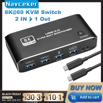 Navceker HDMI 2.1 KVM Переключатель 4K 120Hz HDMI USB 3.0 KVM переключатель USB 8K 60Hz 1080 @ 240Hz USB KVM переключатель HDMI с портом USB 3.0 ПК
