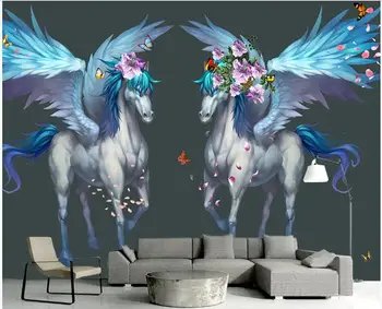3d обои на заказ фото Рисованный мультфильм лошадь цветы и бабочки домашний декор 3d настенные фрески обои для гостиной