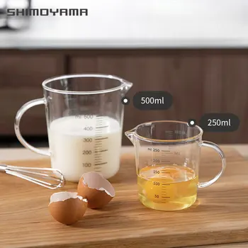 Мерные стаканчики SHIMOYAMA 250/500 мл, Стакан для молока, Стеклянная со шкалой, Термостойкая Кружка для выпечки, Инструменты для домашней кухни