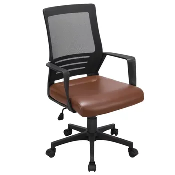 Офисное кресло SMILE MART с регулируемой средней спинкой, Эргономичное Сетчатое Поворотное Офисное кресло с поясничной опорой, коричневое сиденье
