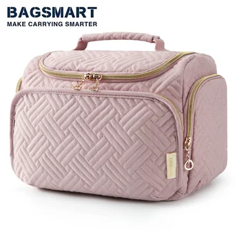 Женская косметичка BAGSMART, Большая вместительная дорожная сумка для туалетных принадлежностей с ручкой, Водонепроницаемые чехлы-органайзеры для макияжа