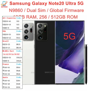 Samsung Galaxy Note20 Ultra 5G Note20U N9860 Две Sim-карты 12 ГБ оперативной памяти 256 ГБ/512 ГБ Восьмиядерный процессор 6,9 