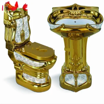 Cuenco de inodoro de Color dorado y cerámica para baño, juego de inodoro dorado de 180 a 400 distancias, se puede instalar