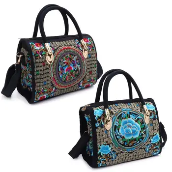 2023 Новая Женская сумка с цветочной вышивкой в этническом стиле Бохо, холщовая сумка-тоут для покупок на молнии