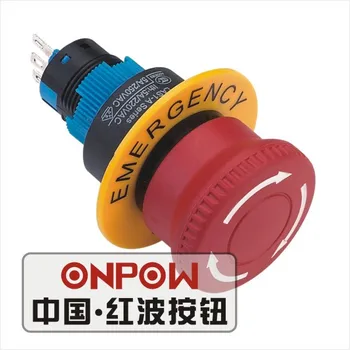 Пластиковый кнопочный выключатель аварийной остановки ONPOW 22 мм 1NO1NC/ 2NO2NC с предупреждающим кругом (LAS1-APY-TS/S10) CE, ROHS