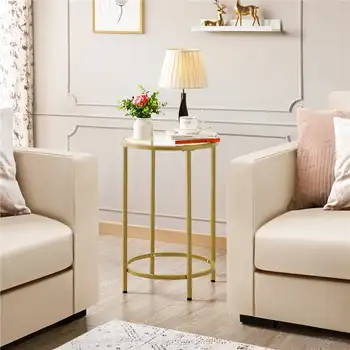 Круглый металлический столик Alden Design со стеклянной столешницей, золотой