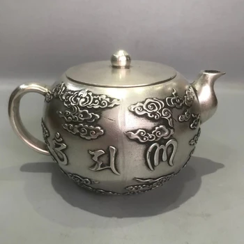 MOEHOMES Коллекционно украшенный Белый медный шестизначный чайник ручной работы с мантрой, украшение для дома, металлические поделки, чайник