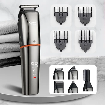 Профессиональная машинка для стрижки бороды Kemei 11 В 1, Триммер для мужчин, Стрижка носа, ушей, Беспроводной станок для бритья, USB, Моющиеся наборы для ухода