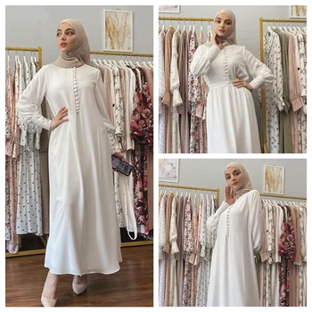мусульманское модное платье-хиджаб, однотонные шифоновые абайи с бисером для женщин, турецкие платья, дубайская абайя, ислам, кафтан, халат, мусульманское длинное платье