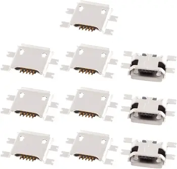 10 Шт. Разъем Micro USB Type B, 180 градусов, 5-контактный разъем SMD SMT, белый