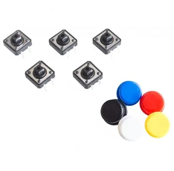 Тактильный кнопочный переключатель мгновенного действия 12*12*7.3 Микропереключатель ММ + 5 цветов тактильной крышки для DIY Kit