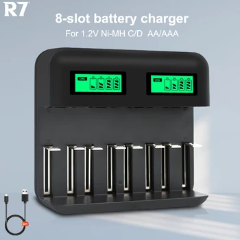 Зарядное устройство с 8 слотами Smart Screen Battery Charger с ЖК-дисплеем Для Аккумуляторов размера 1,2 В Ni-MH NI-CD AA/AAA/SC/C/D Перезаряжаемые