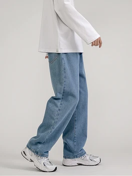 Мешковатые джинсы Для мужчин, новинка 2023 года, весенне-осенняя корейская уличная одежда, Черные джинсовые брюки, Высококачественные Свободные прямые широкие брюки серого цвета