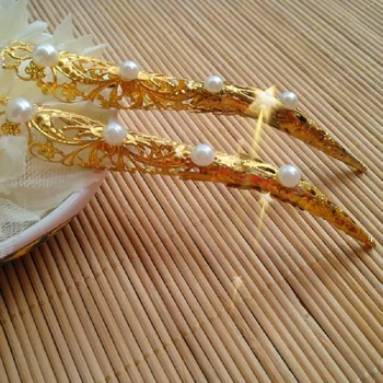 Китайские Золотые Длинные ногти 11 см, Декор из белого Бисера, Украшения в стиле Ретро, Танцы в Древней Индии