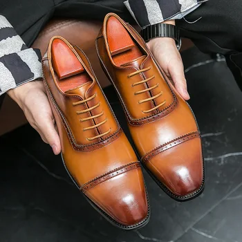 Мужская Официальная обувь, мужские Оксфорды из натуральной кожи, Итальянские модельные туфли 2023 года, Свадебные туфли Со Шнурками, Кожаные броги, Размер 38-46
