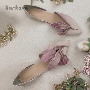 Туфли на плоской подошве с острым носком и кружевным цветком, Элегантные летние современные модельные туфли, модные банкетные свадебные сандалии с вышивкой мелкими листьями