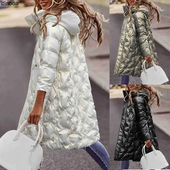Пуховая женская парка с капюшоном, Модная Темпераментная куртка средней длины, Яркая вышитая зимняя куртка с подкладкой, Тонкий теплый хлопок