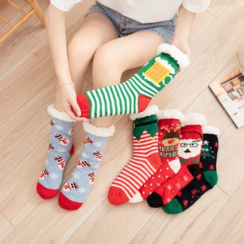 Осенне-зимние рождественские носки в пол плюс бархатные утолщенные носки для взрослых мужчин и женщин, носки для сна