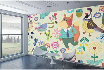 Изготовленная на заказ фреска 3d настенная роспись на стене с мультяшными животными, детская комната, домашний декор, фотообои для гостиной