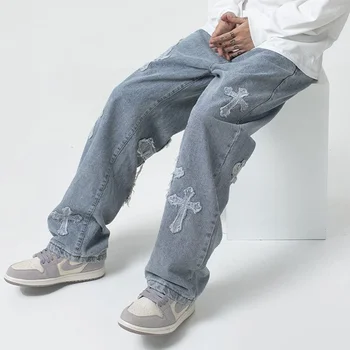 Мужская Корейская уличная одежда в стиле хип-хоп, мешковатые джинсы с низкой посадкой для Y2k, модные брюки, брюки-карго, повседневные брюки