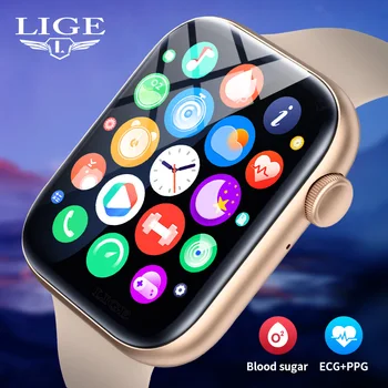 Умные часы LIGE Bluetooth Call, Полносенсорный браслет, Поворотная кнопка, Спортивный браслет, Голосовой ассистент с искусственным интеллектом Сердечного ритма, Умные часы P45