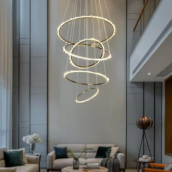 Подвесные светильники LED Роскошное здание хрустальная люстра гостиная лестница современная простая форма круг круговые лампы освещение