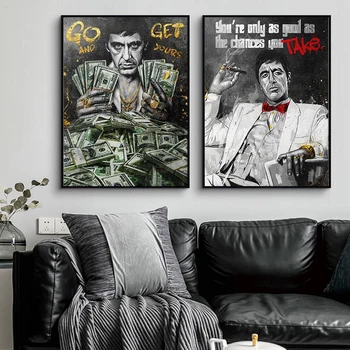 Знаменитый холст Тони Монтаны, Плакат с изображением гангстера, Мотивирующая цитата, Настенные художественные картины, Украшение для дома в гостиной