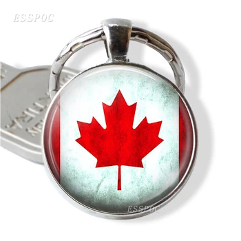 Брелок с Канадским Флагом Стеклянный Кабошон Металлический Кленовый лист Карта Канады Ювелирный подарок для автомобильного брелока