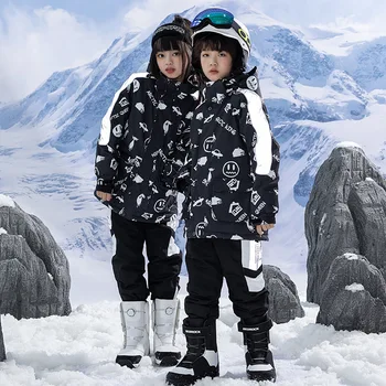 Лыжный костюм для детей, ветрозащитный водонепроницаемый теплый зимний костюм для девочек и мальчиков, куртка и штаны для катания на лыжах, Сноуборде, комплект для детей