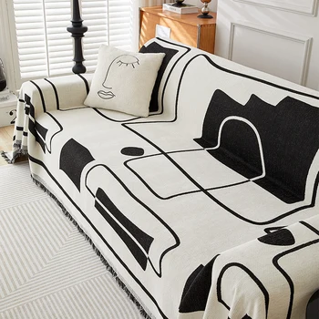 3D Черное Геометрическое Полотенце для дивана, Универсальное Современное Простое Покрывало для дивана, Двусторонняя Ткань для Защиты От кошачьих Царапин, Покрывало Для Дивана, Одеяла