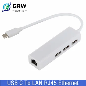 USB 3.1 Концентратор TYPE C к сетевому адаптеру Ethernet LAN 100 Мбит/с RJ45 USB-C С 3 портами USB-концентратор-разветвитель для ноутбука MacBook Pro