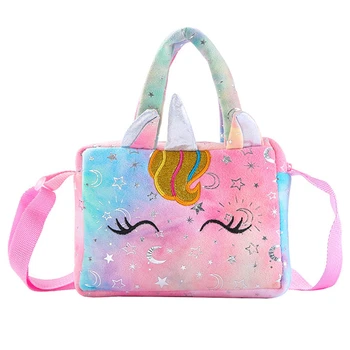 Мини-мягкая плюшевая сумка через плечо с единорогом, женская сумочка для девочек, связанная красителем, 2022, милая и свежая сумка в стиле блестящей звезды и Луны