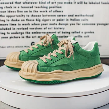 Harajuku/ Зеленые Повседневные кроссовки, Мужская Модная Вулканизированная обувь в виде Ракушки, Мужские Парусиновые кроссовки в стиле хип-хоп На платформе, Мужская Дизайнерская Обувь