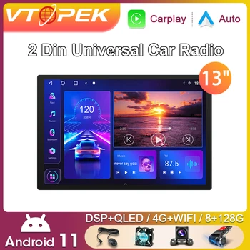 Vtopek 2 Din 13-дюймовый Android Универсальный автомобильный радиоприемник, мультимедийный видеоплеер, навигация GPS стерео для Nissan Kia Honda Toyota Ford