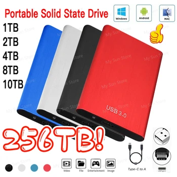 Портативный SSD 256 ТБ, 1 ТБ M.2, мобильный твердотельный накопитель USB3.1, Высокоскоростной жесткий диск, Внешний жесткий диск Для ноутбуков/настольных компьютеров/телефонов