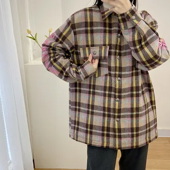 Клетчатая куртка, хлопковая рубашка, пальто, Женская ниша Crowe Design Sense, Свободная корейская версия, универсальная женская рубашка с длинными рукавами