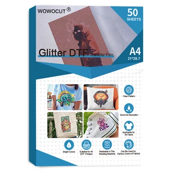 WOWOCUT Glitter DTF Transfer Film A4 50 ШТ Матовая Термотрансферная бумага для печати с помощью утюга для Сублимационной Бумаги из Темной Светлой ткани