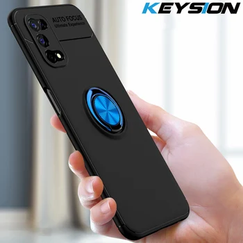 KEYSION Противоударный чехол для телефона Realme 7 5G 7 Pro, Мягкое силиконовое металлическое кольцо-подставка, задняя крышка телефона Realme V5 5G Q2