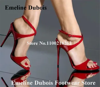 Красно-черные босоножки из лакированной кожи Emeline Dubois с открытым носком и ремешками на перекрестной шпильке, вечерние модельные туфли большого размера на клубном каблуке