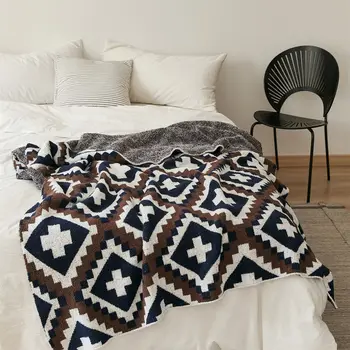 Высококачественные Флисовые одеяла, Вязаное покрывало с геометрическим жаккардовым рисунком, Мягкий Теплый чехол для дивана, Покрывало на кровать, Легкое одеяло