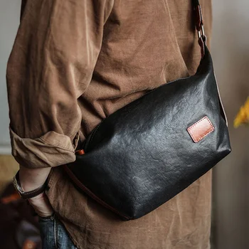 AETOO Новая кожаная мужская сумка через плечо из воловьей кожи, простой рюкзак для поездок на работу, мужская оригинальная повседневная нагрудная сумка tide