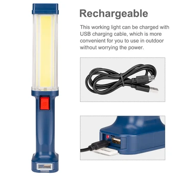 Рабочий свет USB Перезаряжаемый Регулируемый 2 режима Фонарик Прожектор с подвесным крючком COB Фары Фонарик для ремонта автомобилей