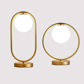 Настольная лампа в скандинавском стиле Арт-деко с золотым корпусом, Металлическая опорная пластина, Современный минималистичный светодиодный светильник из матового стекла для кабинета / спальни