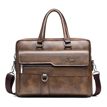Мужской портфель, сумка через плечо, Высококачественная Мужская сумка для ноутбука из искусственной кожи 14 дюймов, Роскошная дизайнерская мужская сумка через плечо