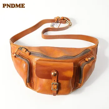 PNDME модная роскошная мужская нагрудная сумка из натуральной кожи с несколькими карманами, дизайнерская высококачественная сумка через плечо из натуральной воловьей кожи