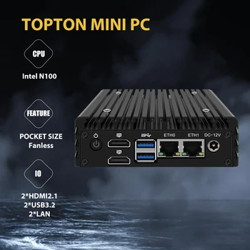 Topton X86 P5 Супер Мини-маршрутизатор 12-го поколения Intel N305 DDR5 4800 МГц Брандмауэр ПК 2x i226-V 2,5G LAN Безвентиляторный Мини-ПК Сервер Proxmox