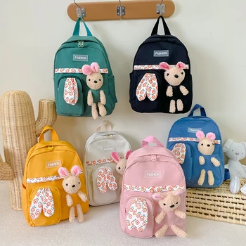 Рюкзаки с милым кроликом из мультфильма, школьная сумка для девочек, Ретро Женские мини Модные однотонные маленькие рюкзаки, Студенческий рюкзак