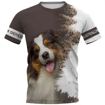 Дышащая футболка Разных размеров 6xl с 3D Принтом Австралийской овчарки Для Мужчин И Женщин, Детская Уличная Одежда с коротким рукавом для Собак, Забавная Руба